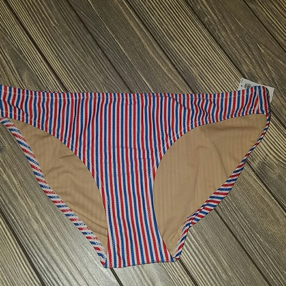 Old Navy red white blue striped bikini bottom waist 17 in